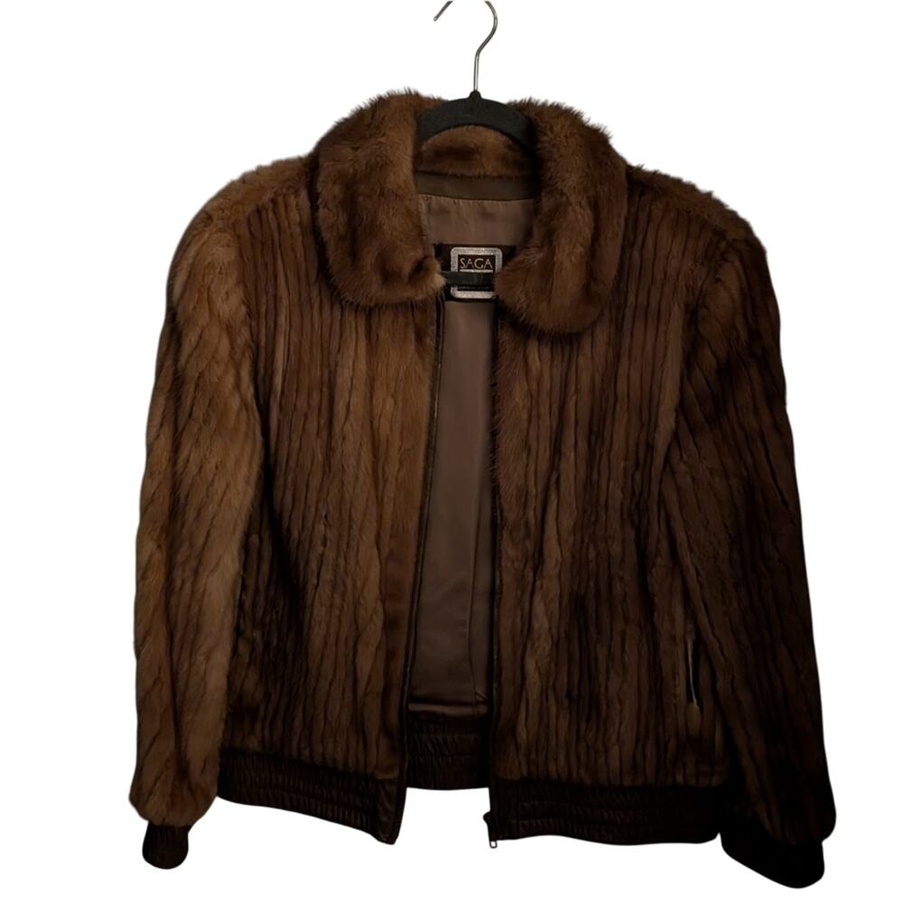 Vintage Saga Bemberg Pastel Mink Bomber - M - Picture 2 of 12
